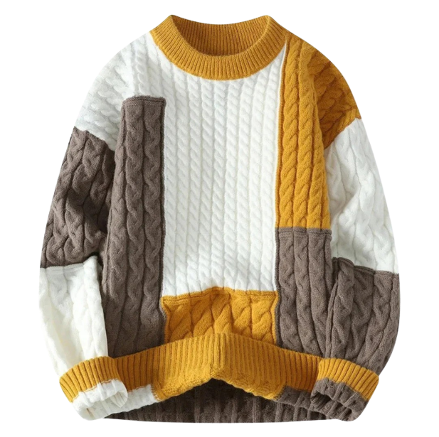 Vintage-Inspired Patchwork Knit Sweater