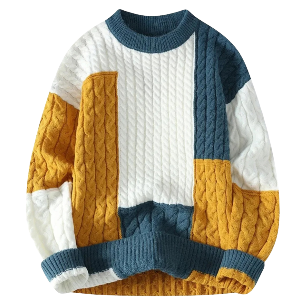Vintage-Inspired Patchwork Knit Sweater