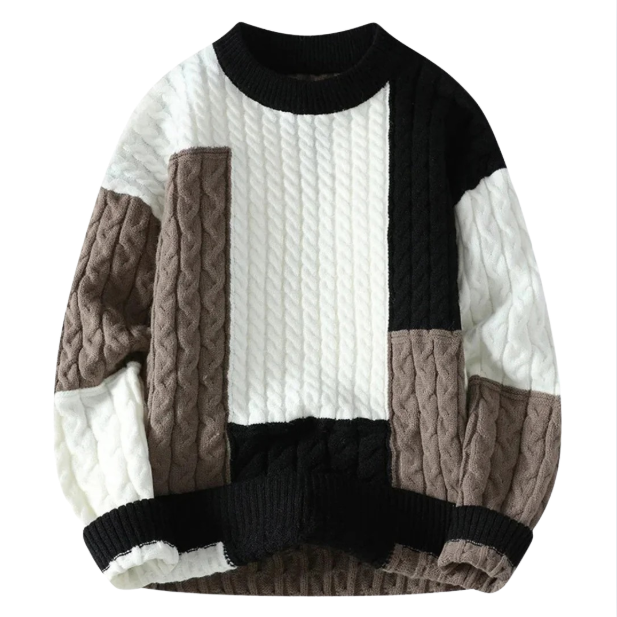 Vintage-Inspired Patchwork Knit Sweater