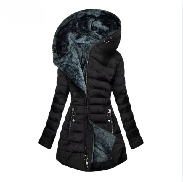 Plush-Lined Hooded Down Jacket
