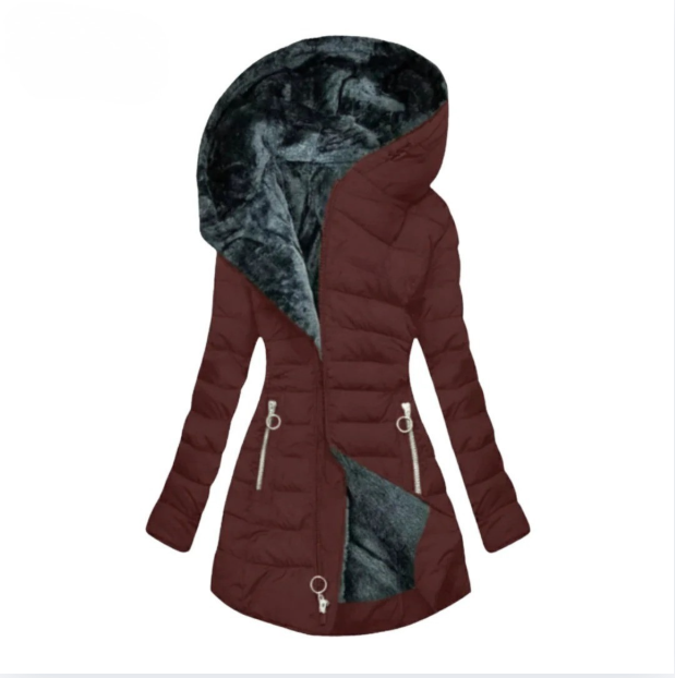 Plush-Lined Hooded Down Jacket