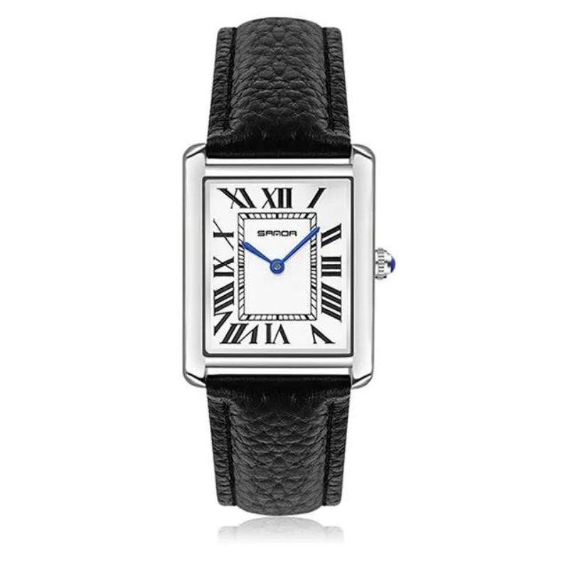Solstice Square Stainless Steel Watch with Black Leather Strap